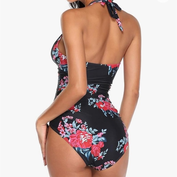 Smismivo Tummy Control Swimwear Halter One Piece Ruched Slimming Bathing Suit XL - Picture 2 of 14